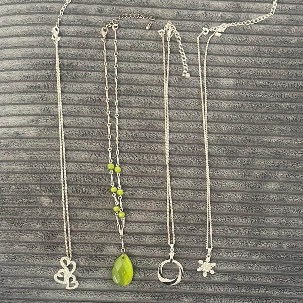 Avon Silver and Green Teardrop Necklaces